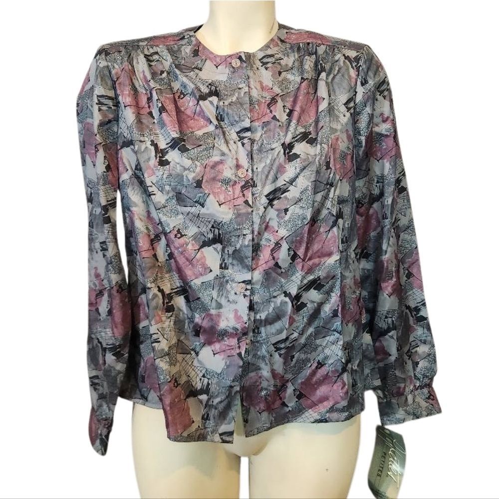 Pykettes Petite Vintage 80s Women's‎ Abstract Printed Blouse Size 10 P